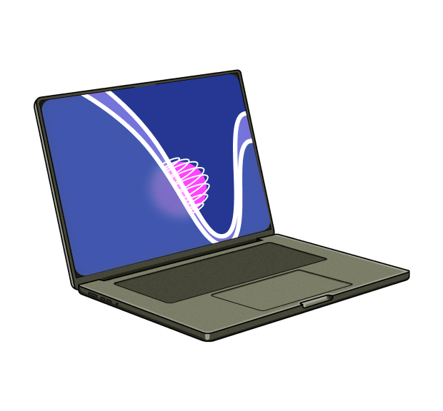 Illustration of a laptop with a 3d visual on screen representing the parent company Pliancy